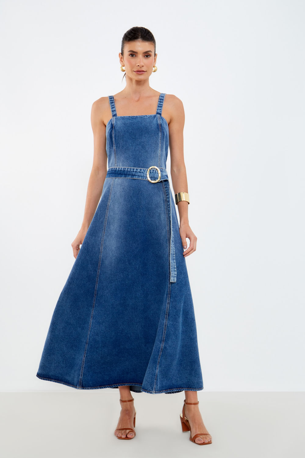 Vestido Jeans Com Cinto - Jeans