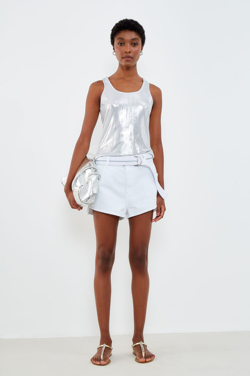 Regata Malha Fancy - Prata Clara