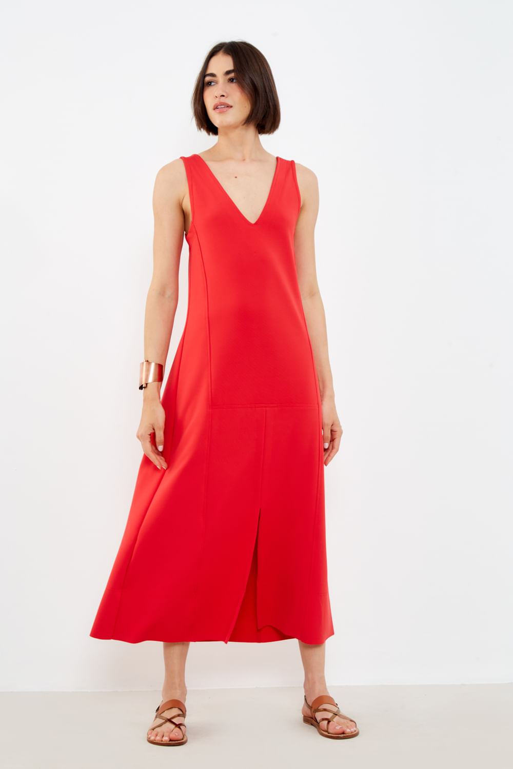 Vestido Malha Recortes - Vermelho Delfos