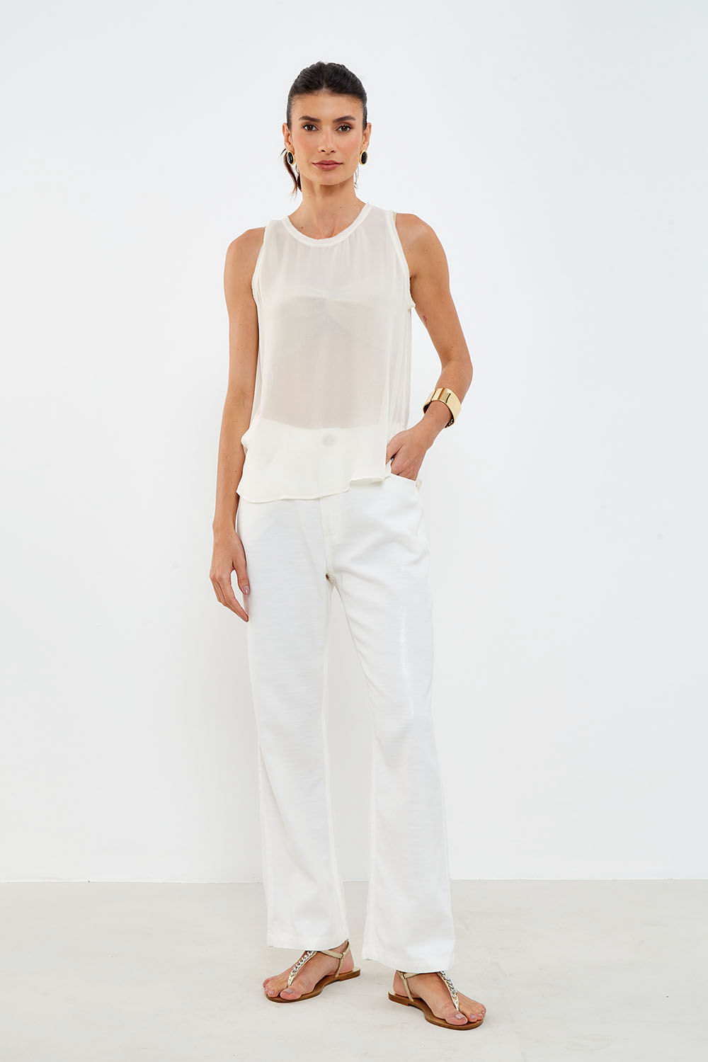 Calça Sarja Wet - Off White
