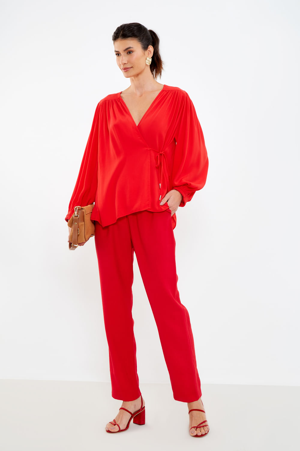 Calça Alfaiataria Com Cinto - Vermelho Delfos
