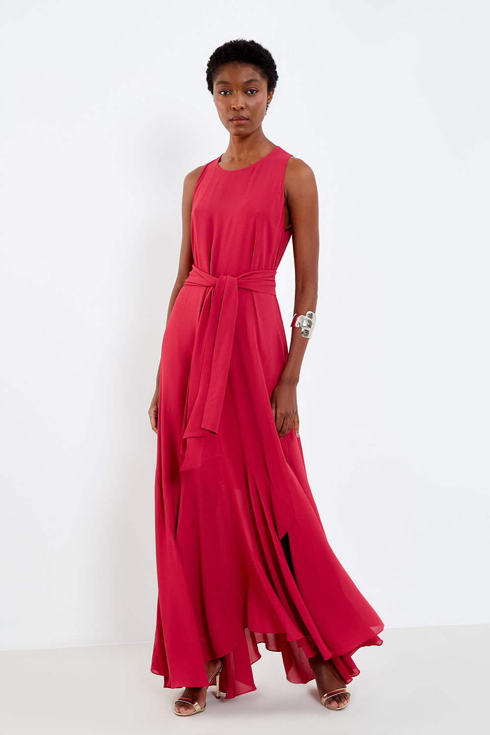 Vestido Longo Pontas - Rosa Radiante