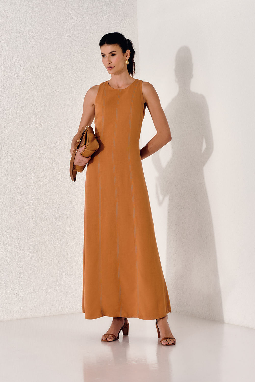 Vestido Casual Recorte Pespontos - Cobre Flame