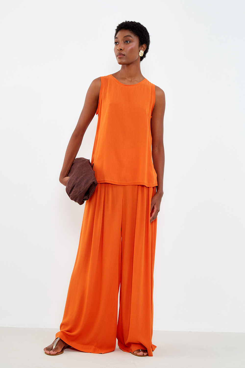 Regata Casual Decote v - Laranja Coral