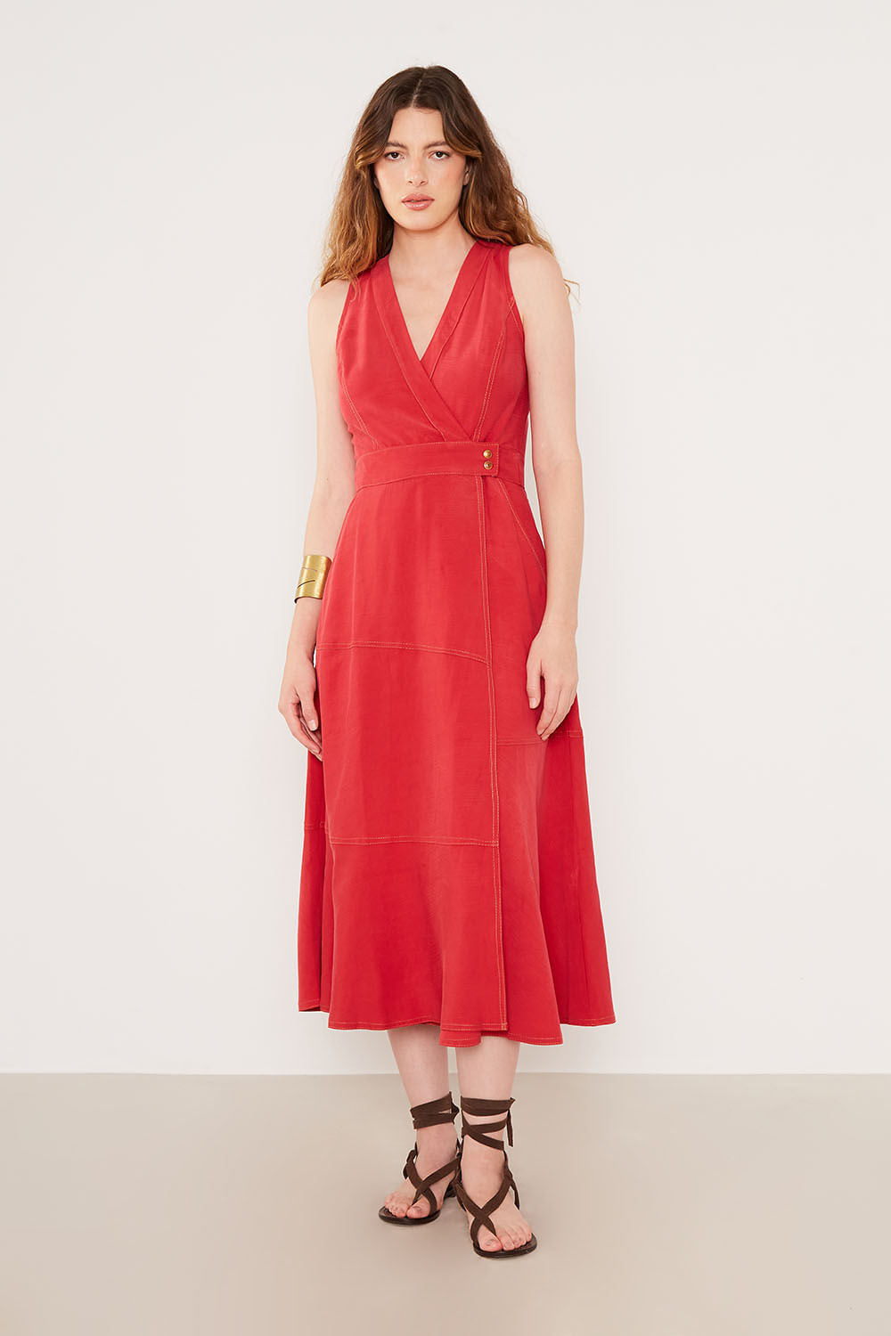 Vestido Transpassado Recortes - Vermelho Delfos
