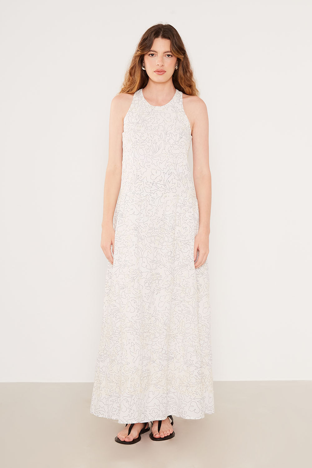 Vestido Bordado Line - Off/Preto