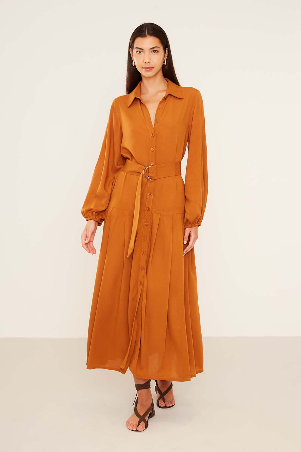 Vestido Longo Crepe - Ambar Escuro