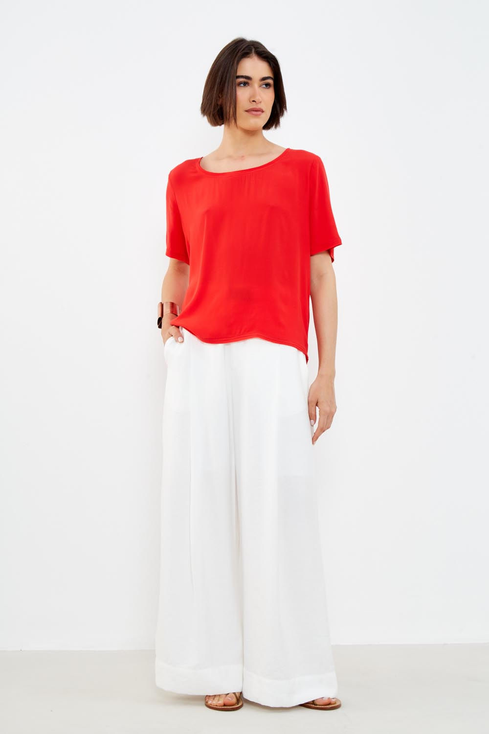 Blusa Basic Decote Canoa - Vermelho Delfos