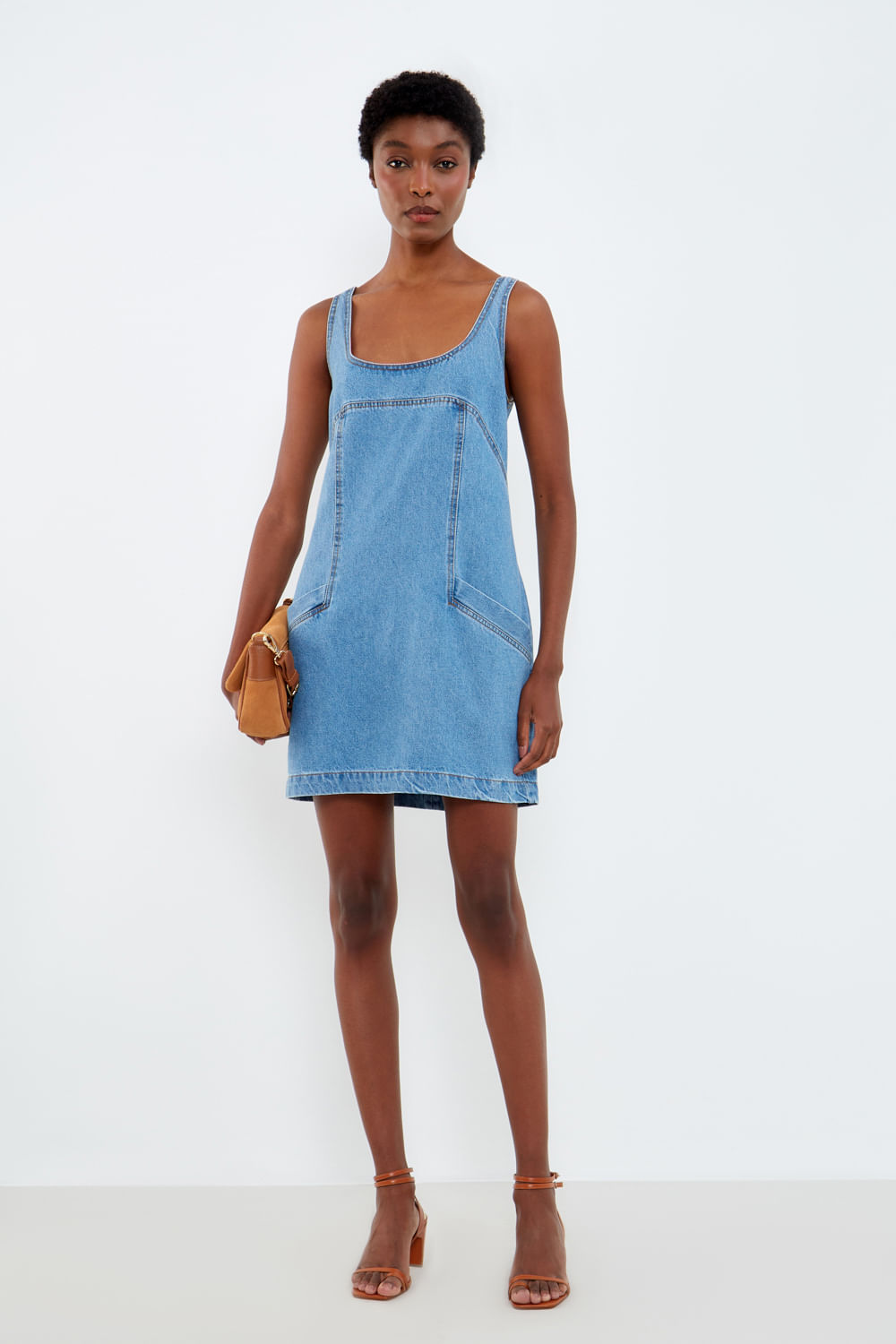 Vestido Jeans Bolso Botão - Jeans