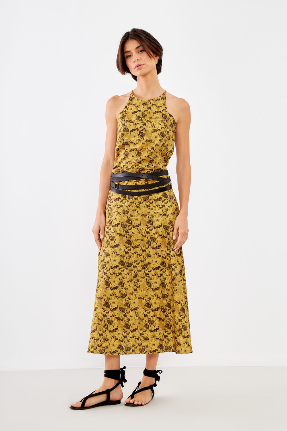 Saia Midi Estampa Lótus - Est Lotus Amarelo