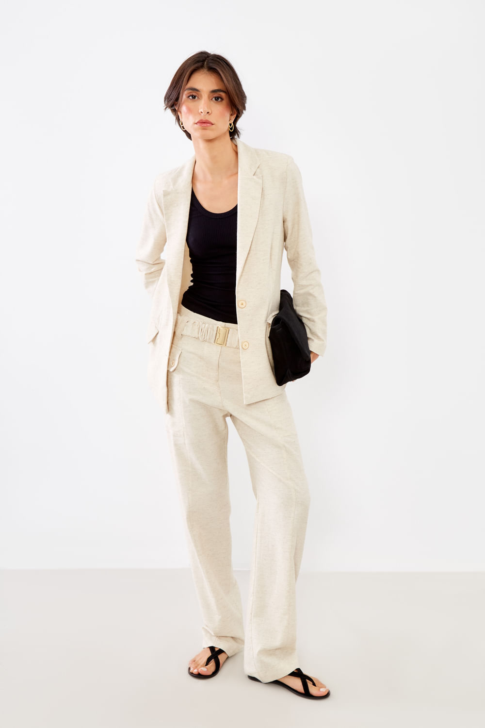 Calça Alfaiataria Cinto - Cru