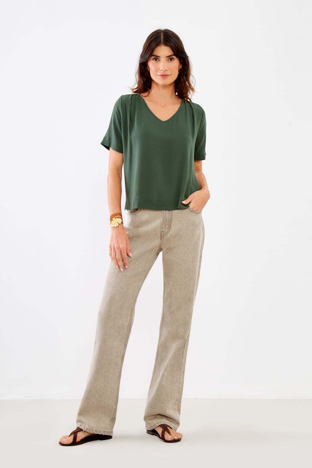 Blusa Casual Decote v - Verde Pine