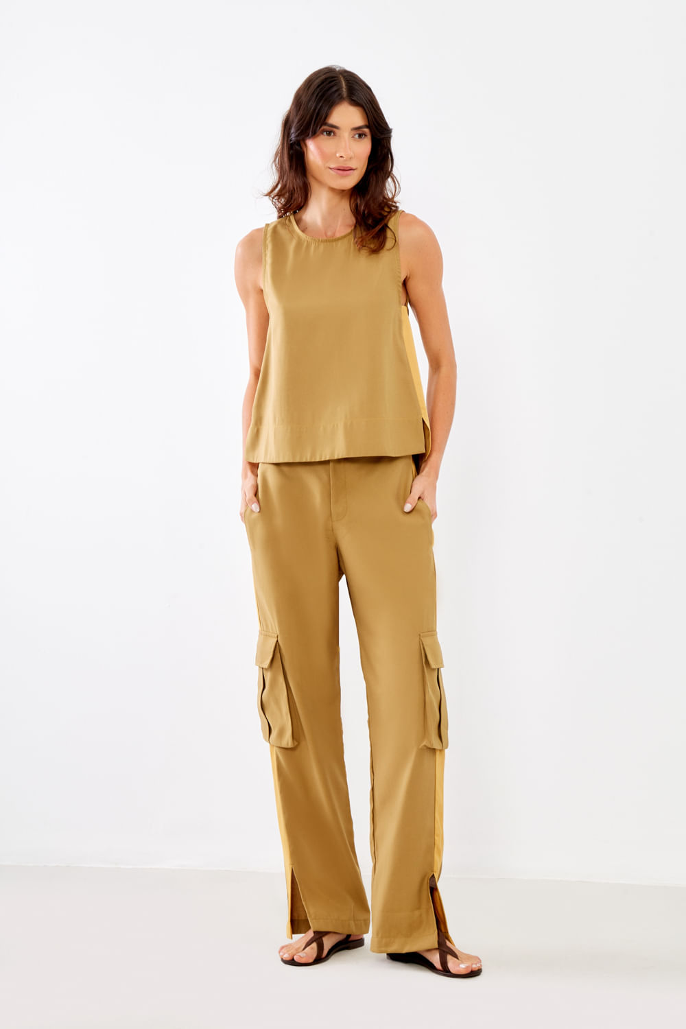 Calça Casual Bicolor - Verde Olive