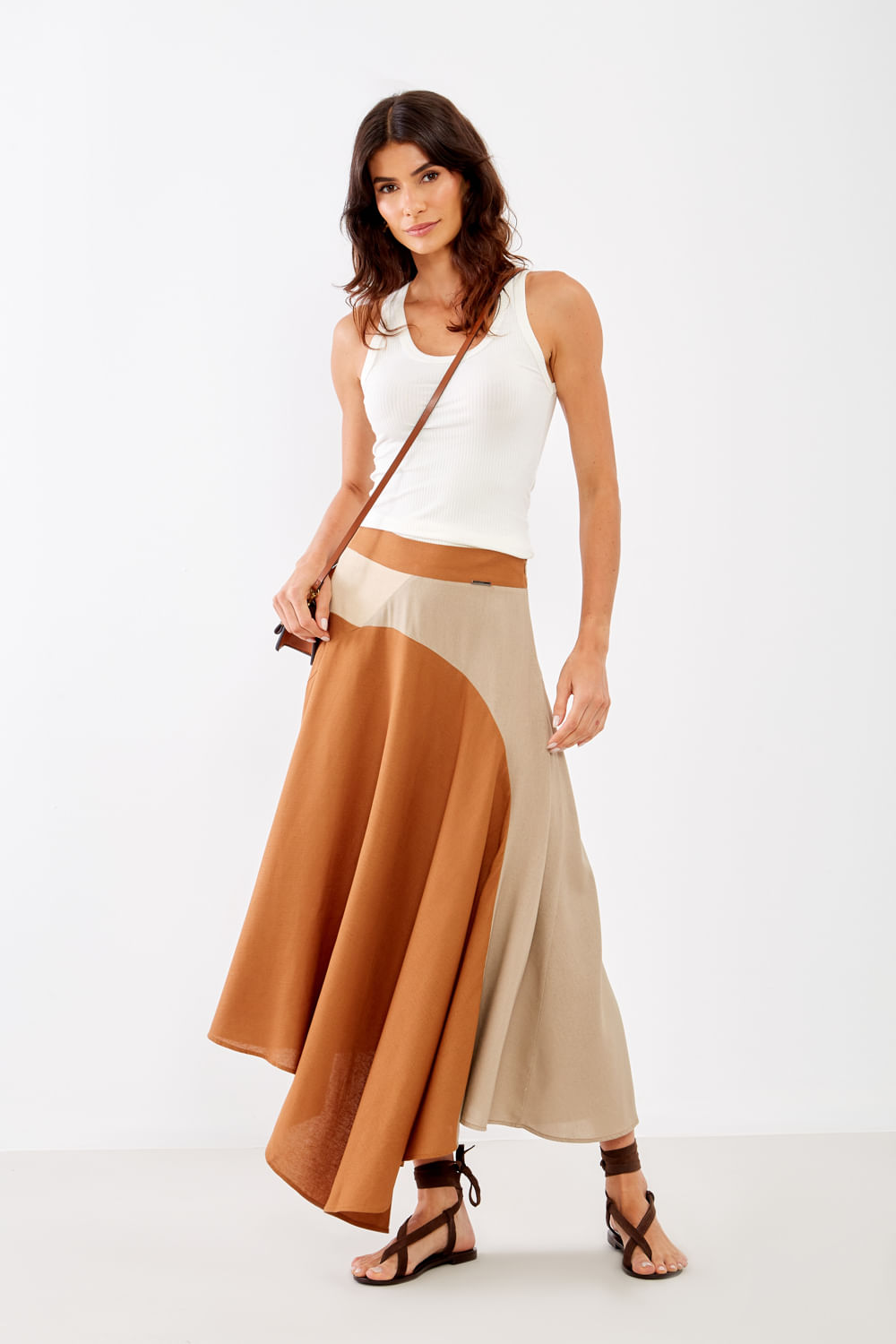 Saia Tricolor Casual - Caramelo