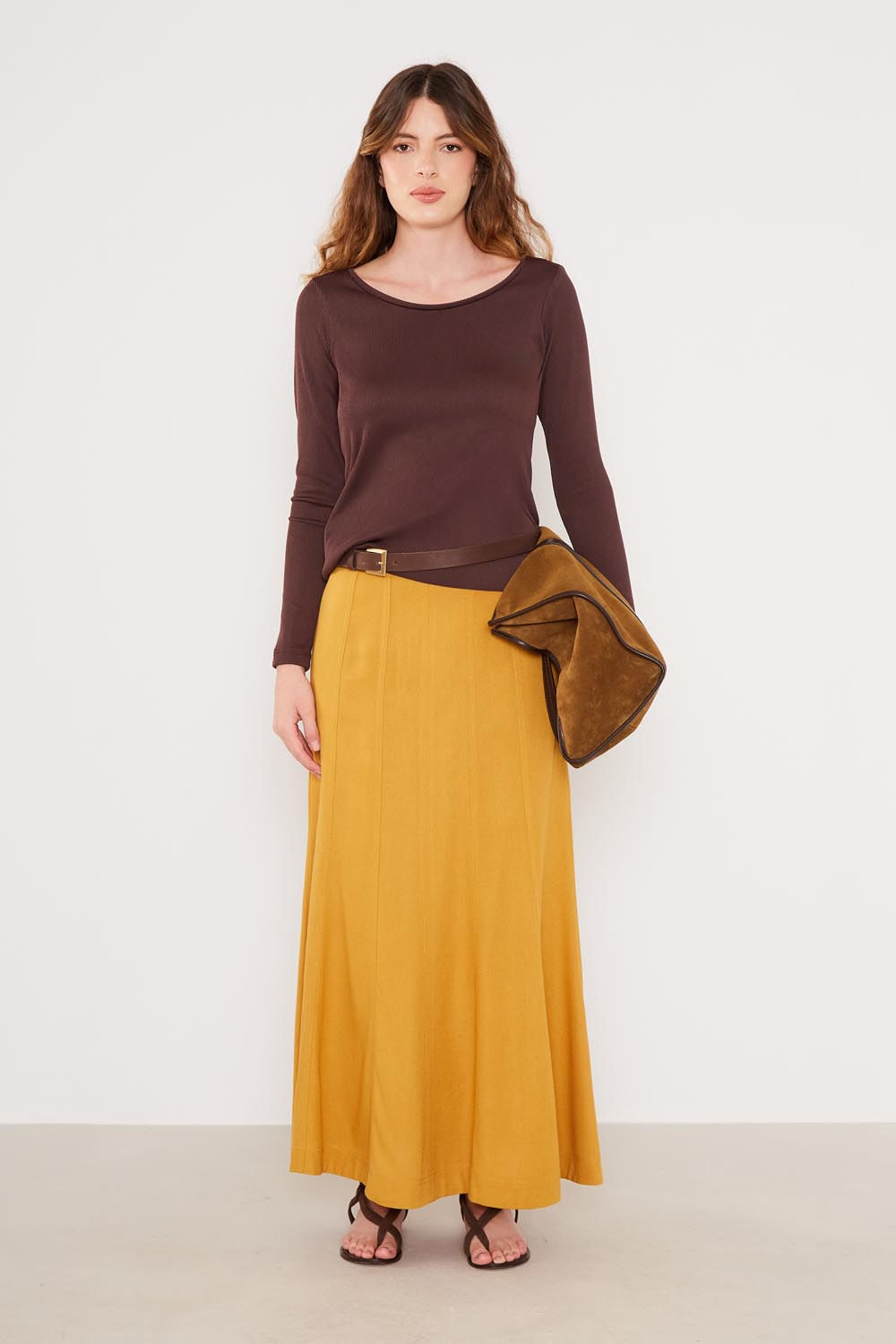 Saia Casual Pespontos Duplos - Amarelo Dijon