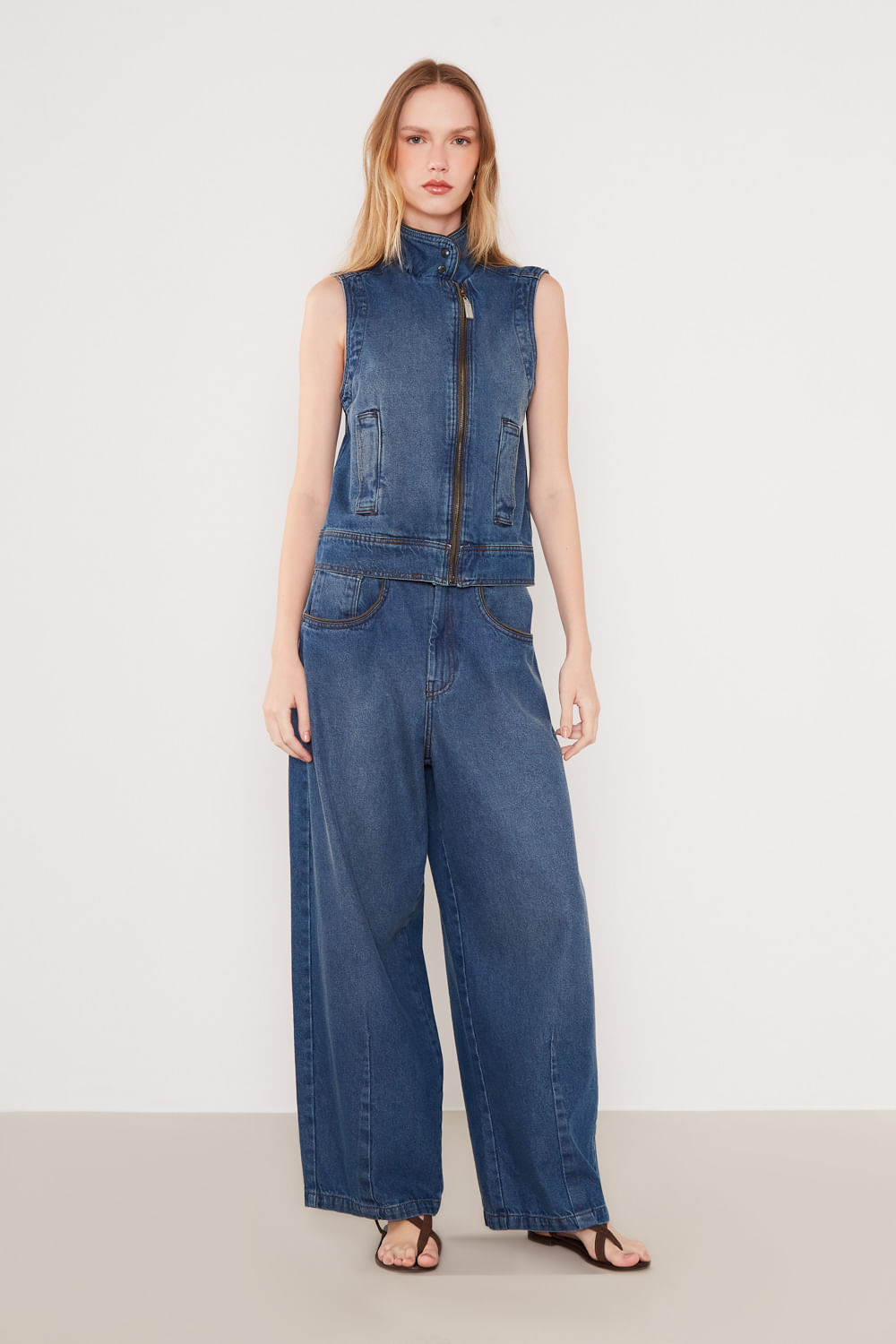Calça Jeans Reta Com Vivo - Jeans