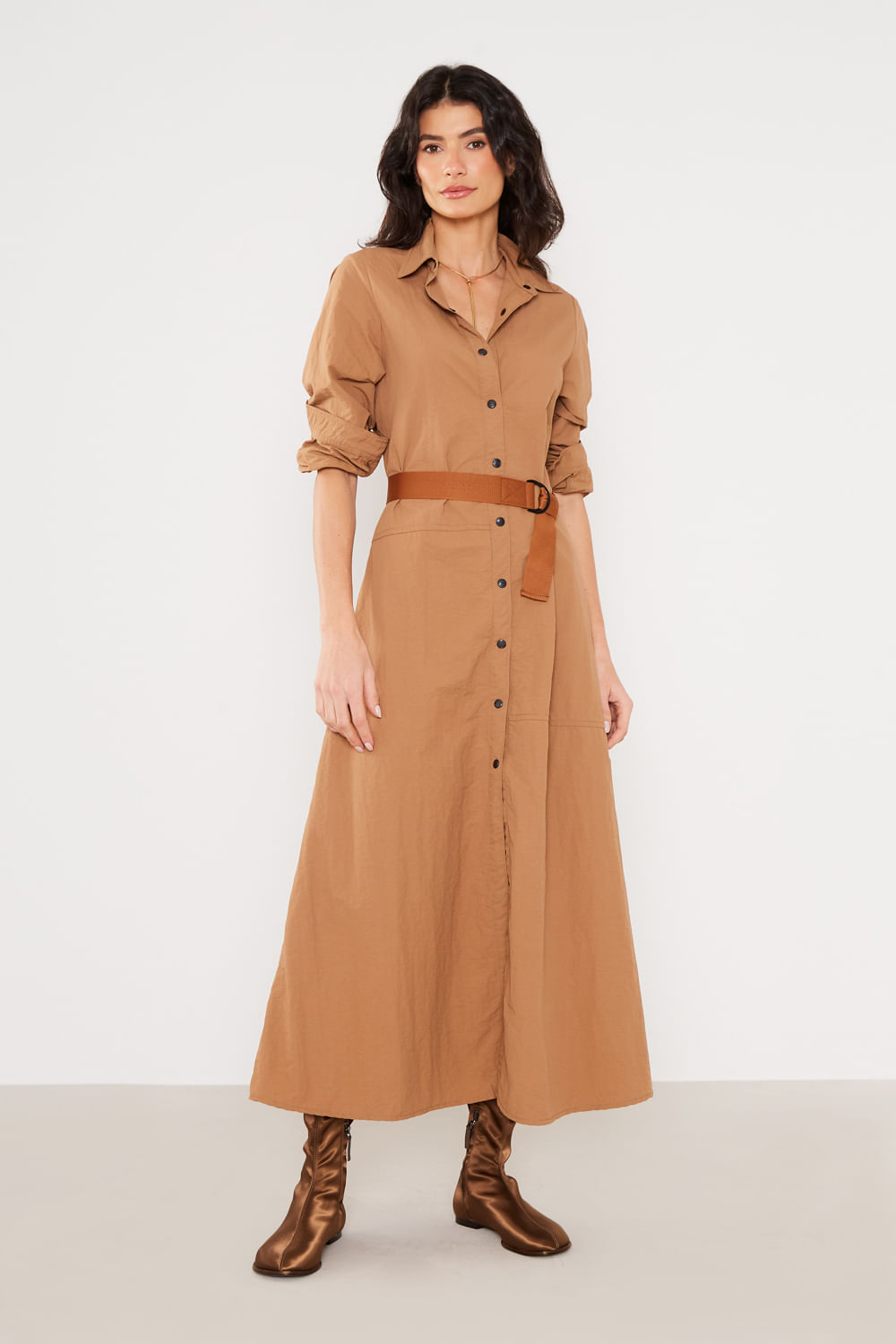 Vestido Techno Chemise - Marrom Capuccino