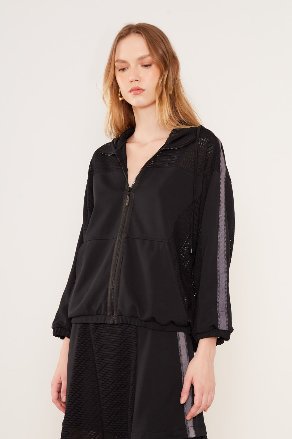 Bomber Malha Mix Tela - Preto