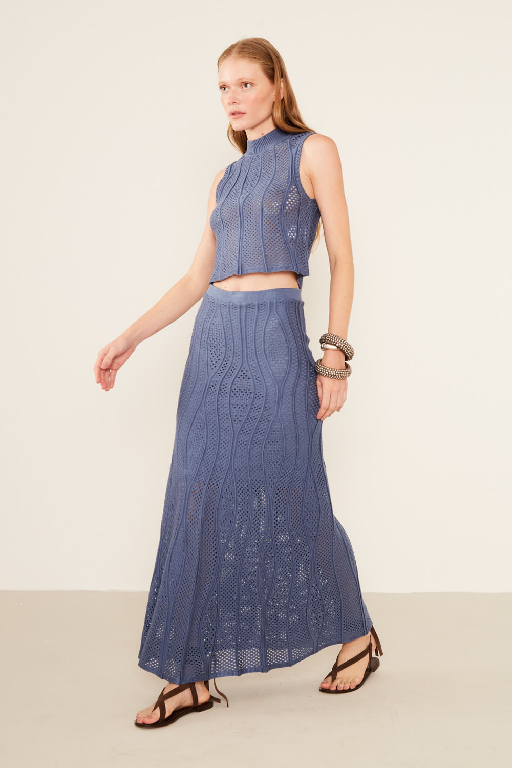 Saia Tricot Pontos - Azul Marine