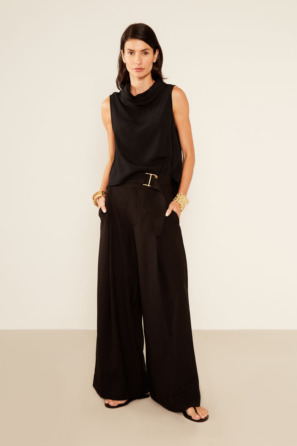 Calça Alfaiataria Com Passante - Preto