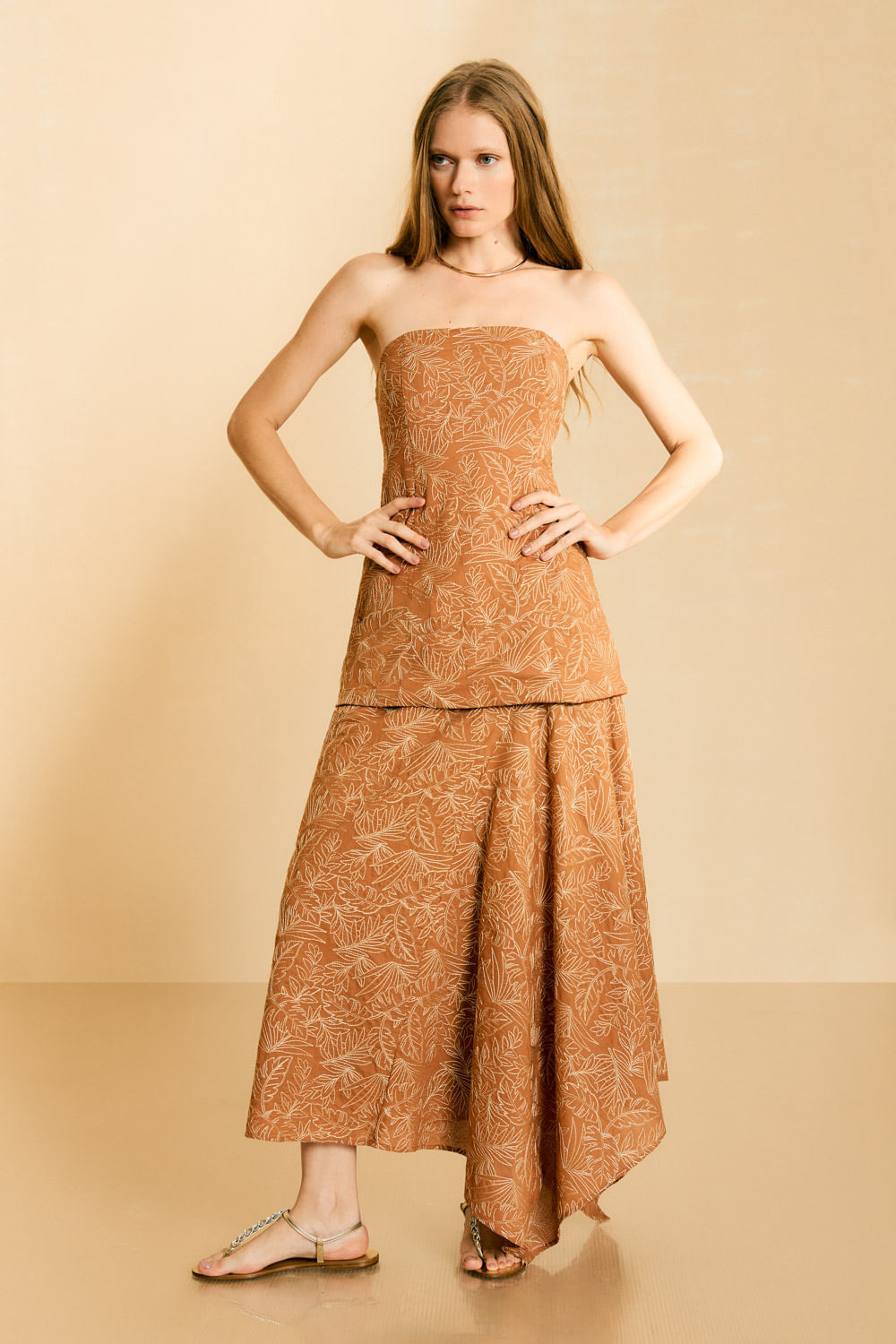 Saia Bordado Floral Gold - Amendoa Gold