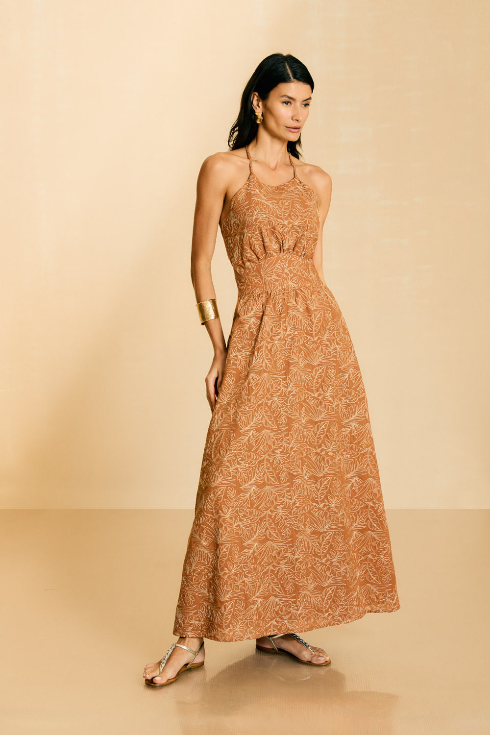 Vestido Bordado Floral Gold - Amendoa Gold