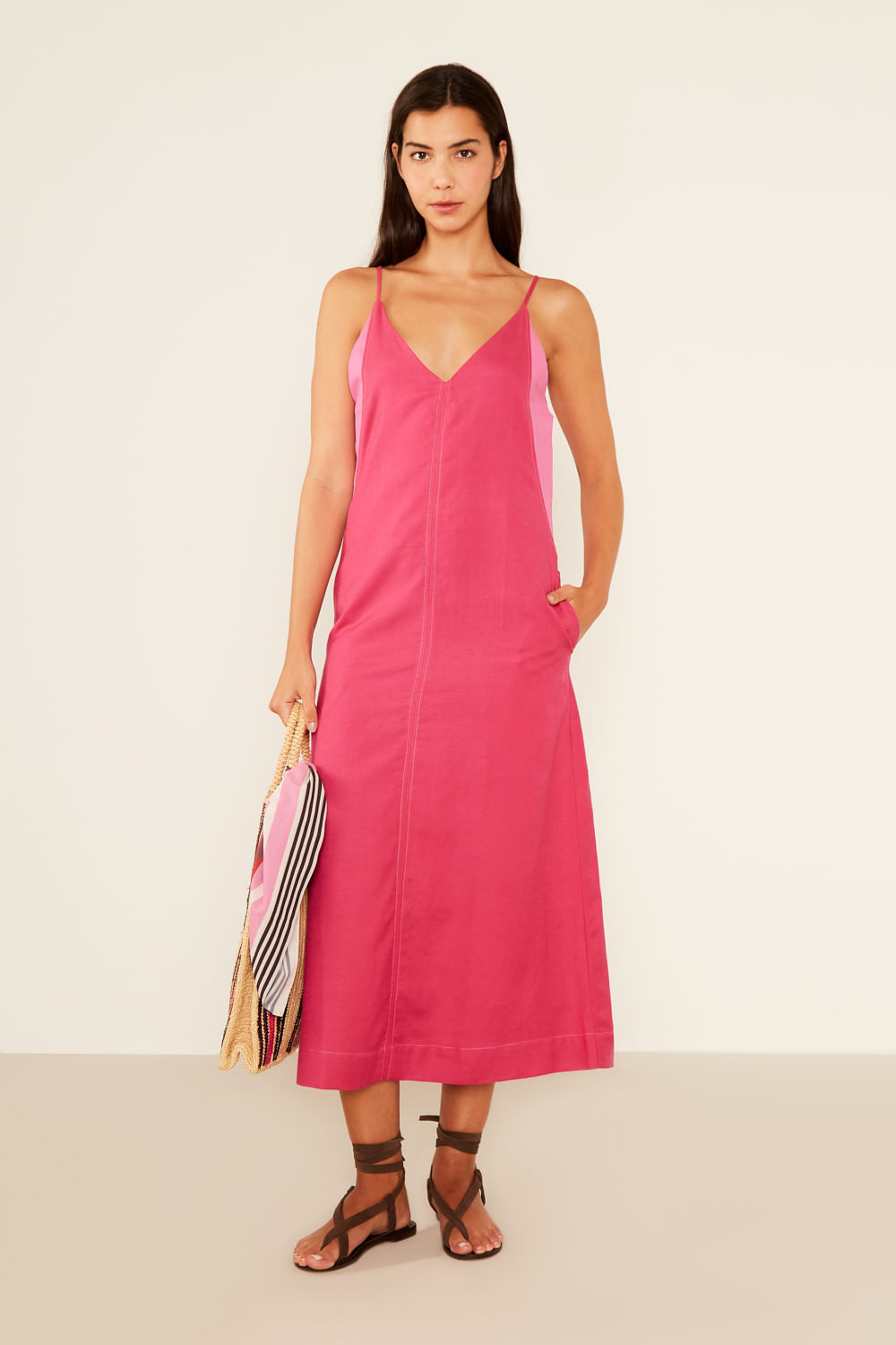 Vestido Casual Bicolor - Rosa Radiante