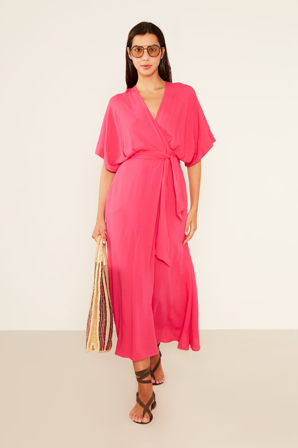 Vestido Casual Amarração - Rosa Radiante