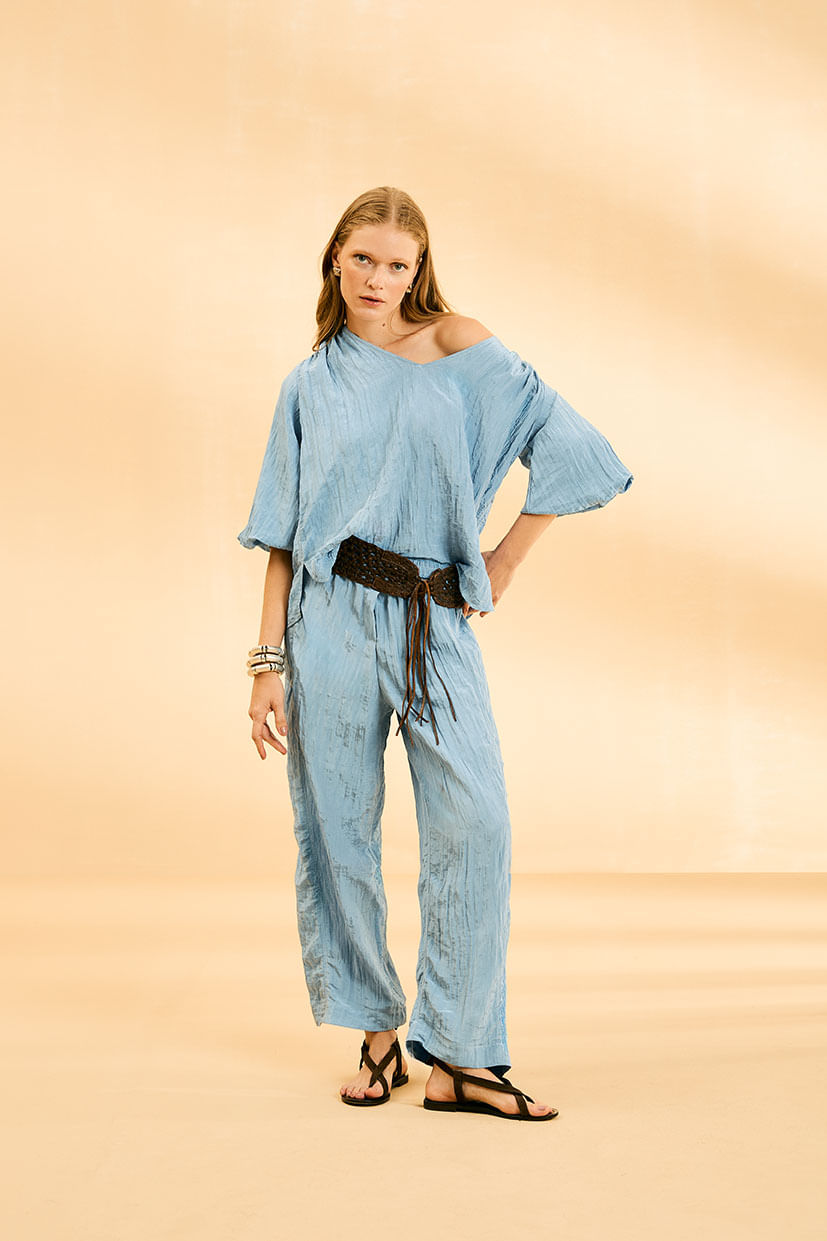 Calça Casual Fluida - Azul Ceu