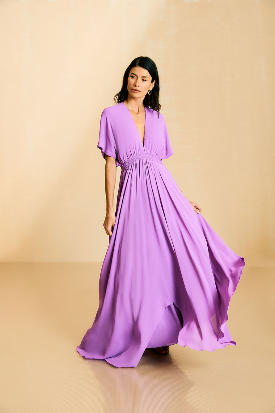 Vestido Longo Pontas - Violeta Vibrante