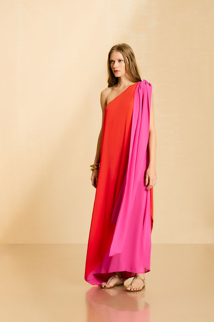 Vestido Midi Bicolor - Rosa Radiante