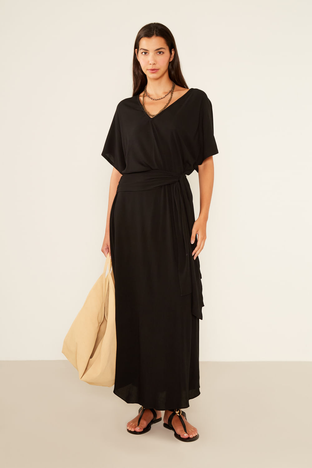 Vestido Casual Pala Amarração - Preto