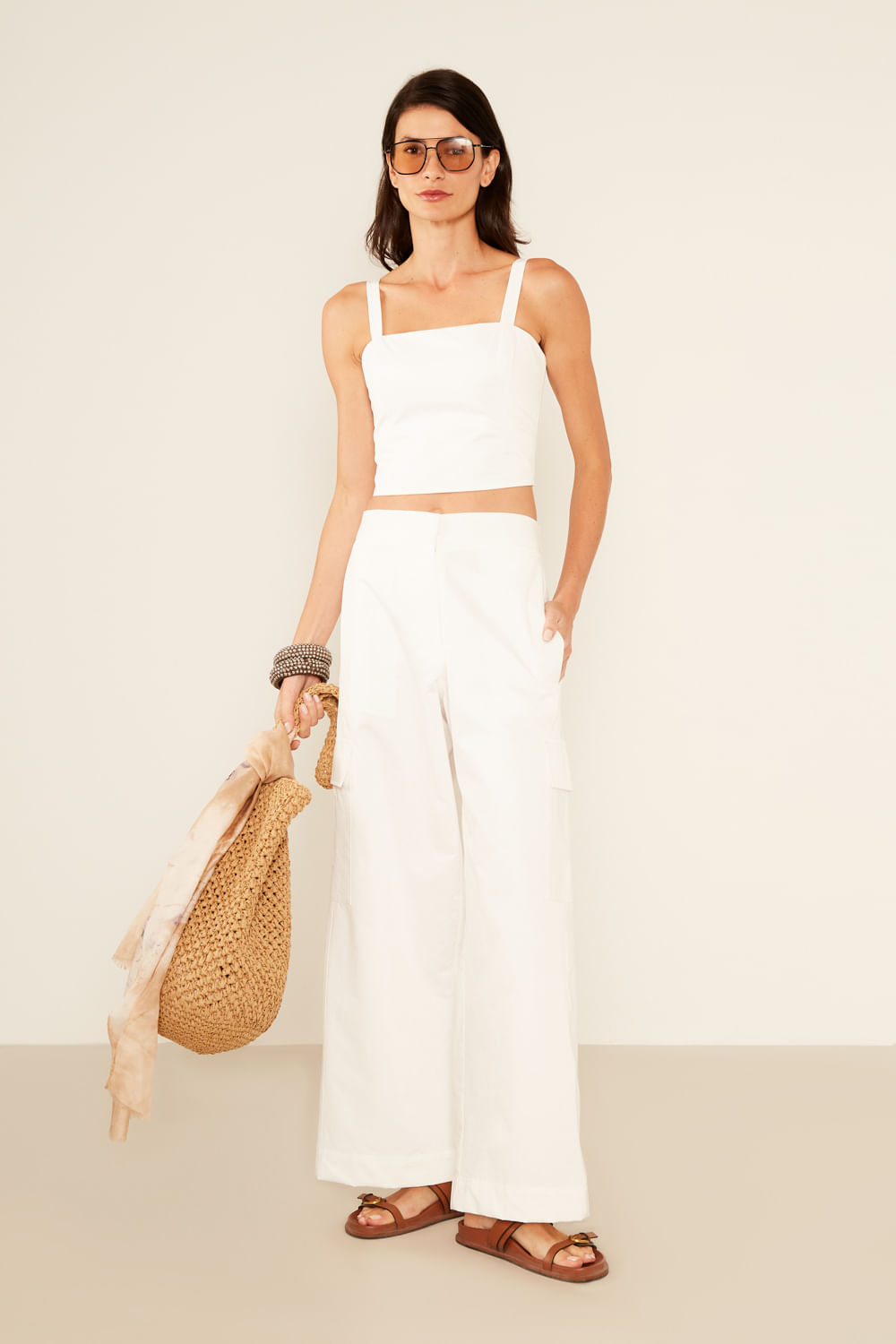 Top Recortes Zíper - Off White