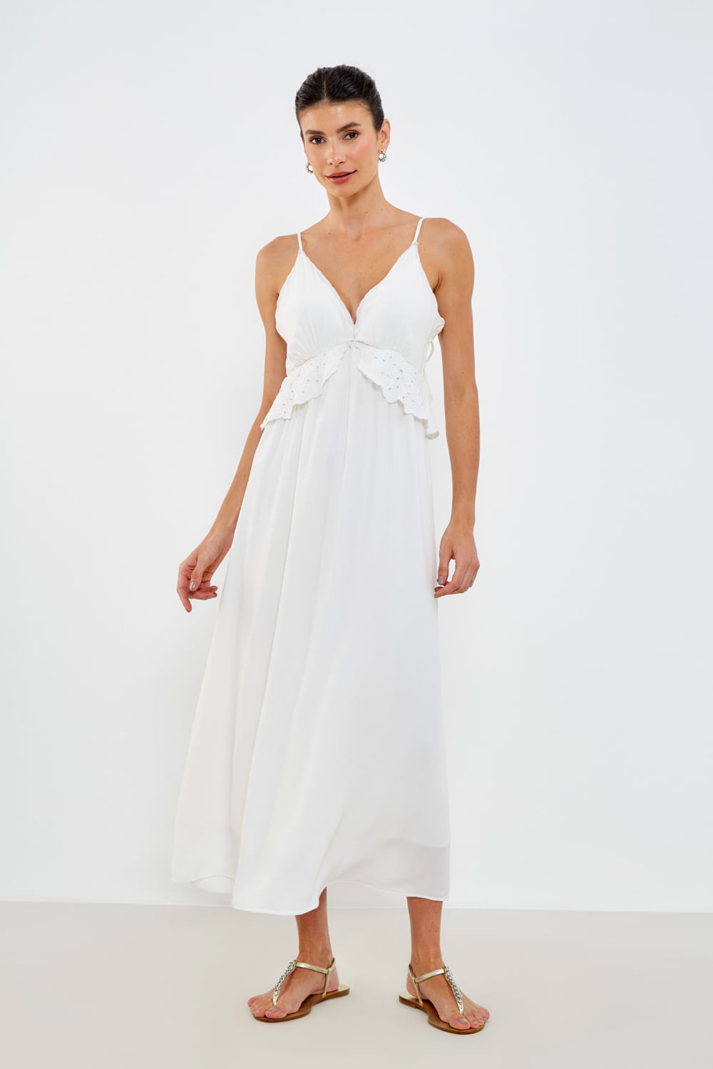 Vestido Midi Rox Bordado - Branco