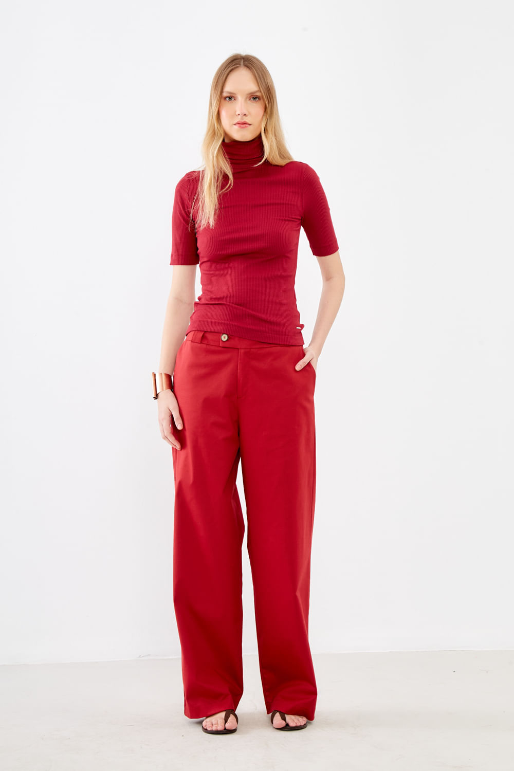 Calça Sarja Oversized - Burgundy