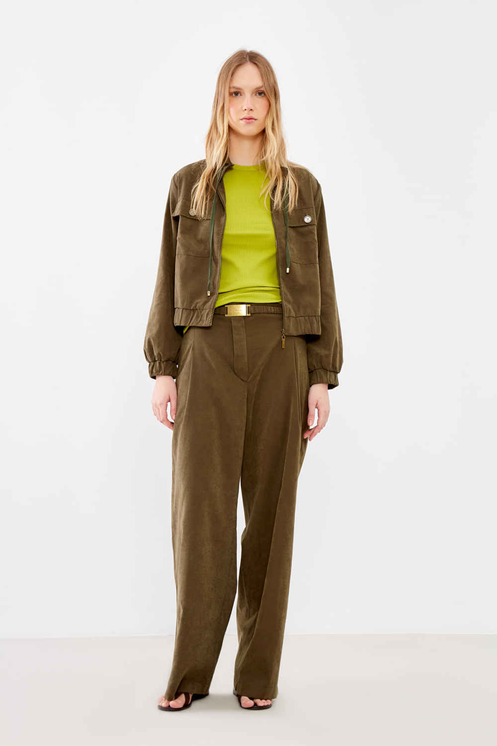 Calça Casual Cinto - Verde Military