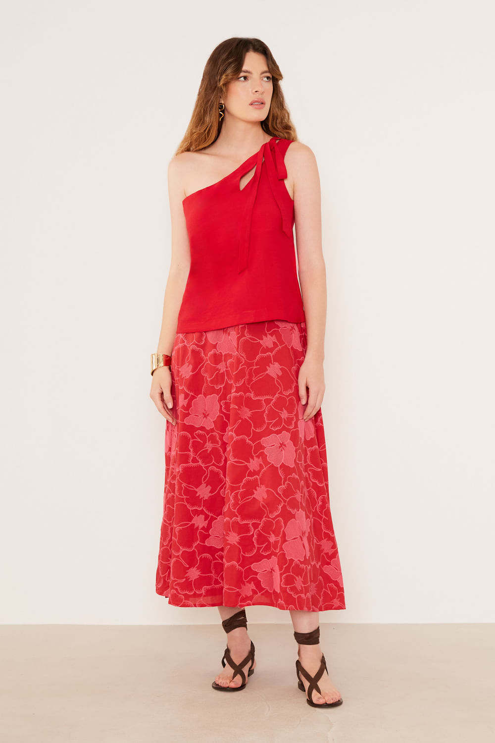 Saia Bordado Éden - Vermelho/Rosa