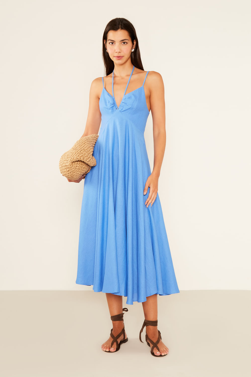 Vestido Casual Amarração Busto - Azul Marine