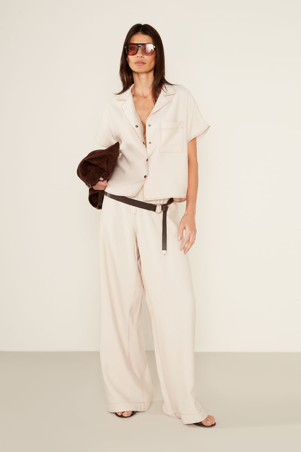 Calça Casual Pespontos - Bege Areia