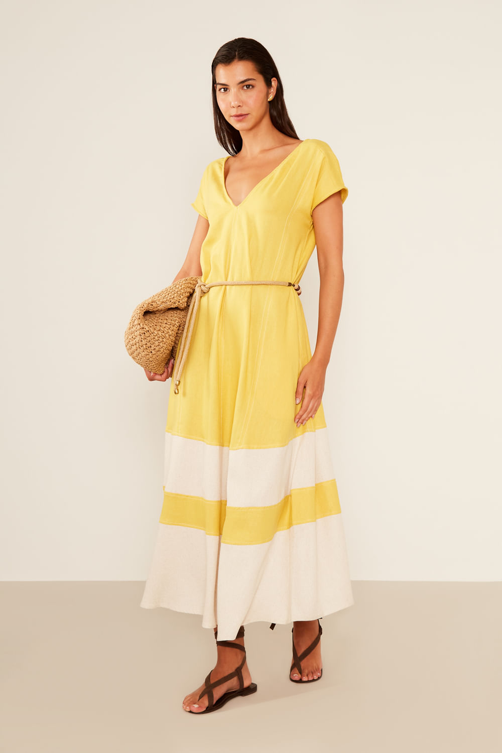 Vestido Casual Bicolor - Amarelo Radiante