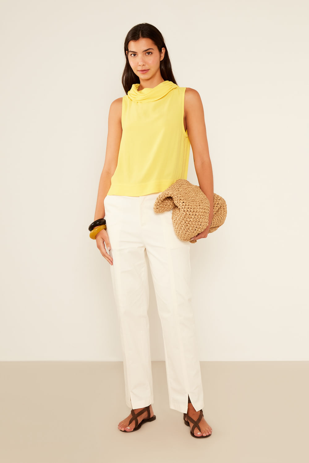 Blusa Casual Gola Alta - Amarelo Solar 15-0646tpx