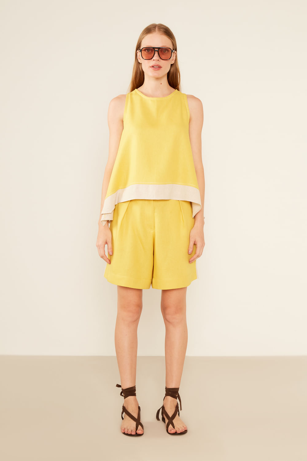 Blusa Casual Bicolor - Amarelo Radiante