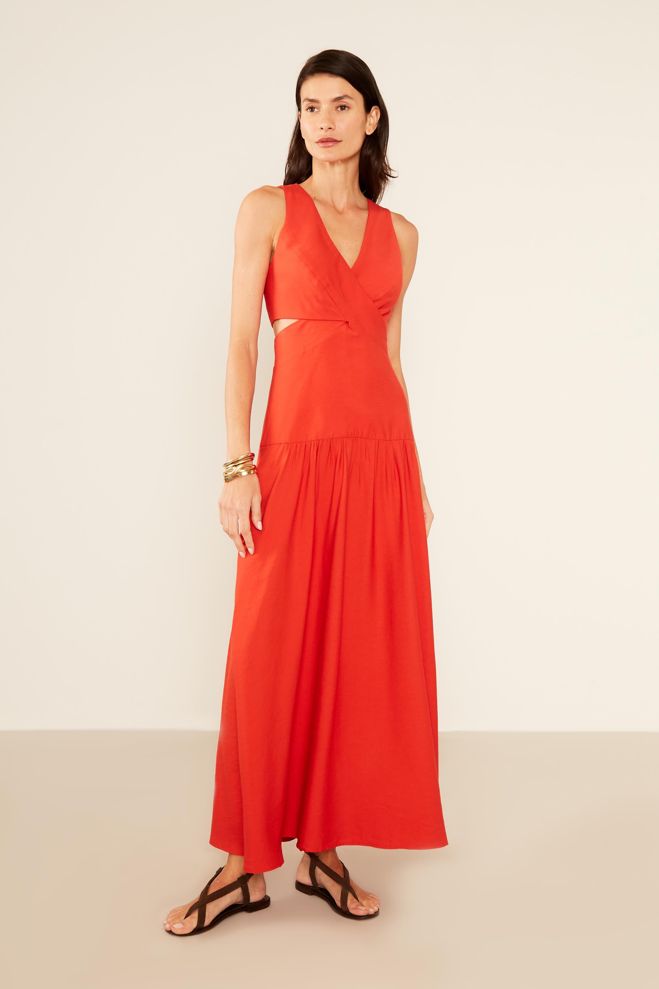 Vestido Casual Detalhe Decote - Vermelho Cherry  Ca