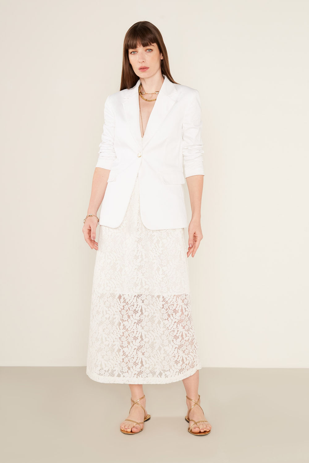 Saia Midi Renda - Off White