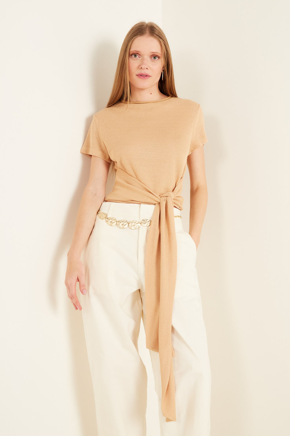 Blusa Malha Amarração - Sand