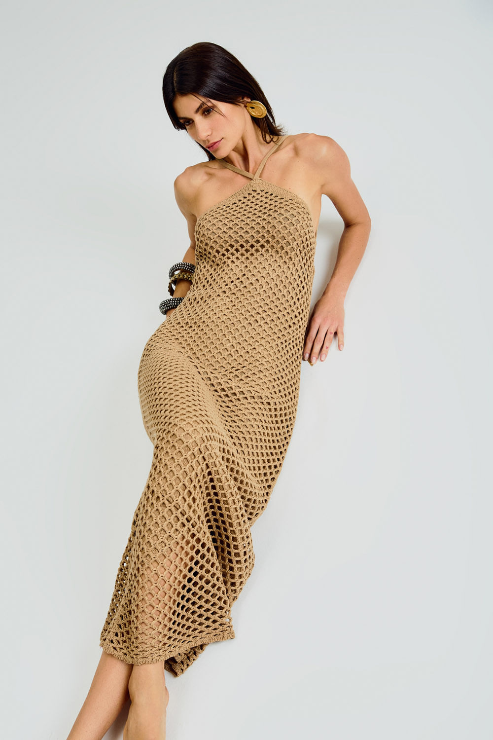 Vestido Tricot Frente Única - Bege Nozes