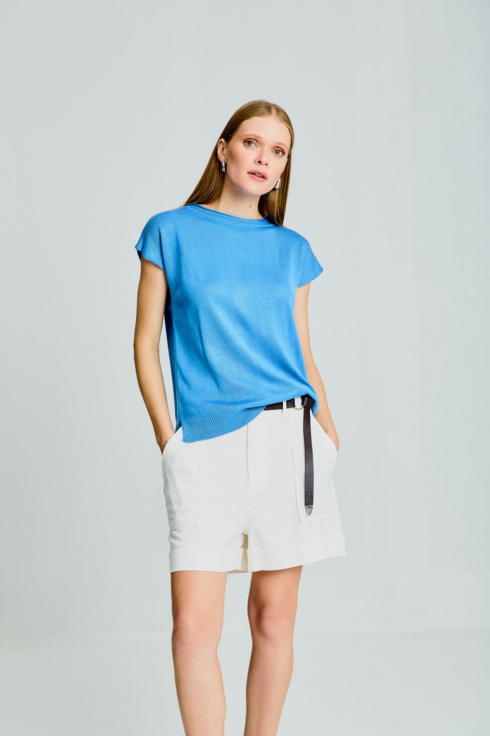 Blusa Tricot Basic - Azul Ceu