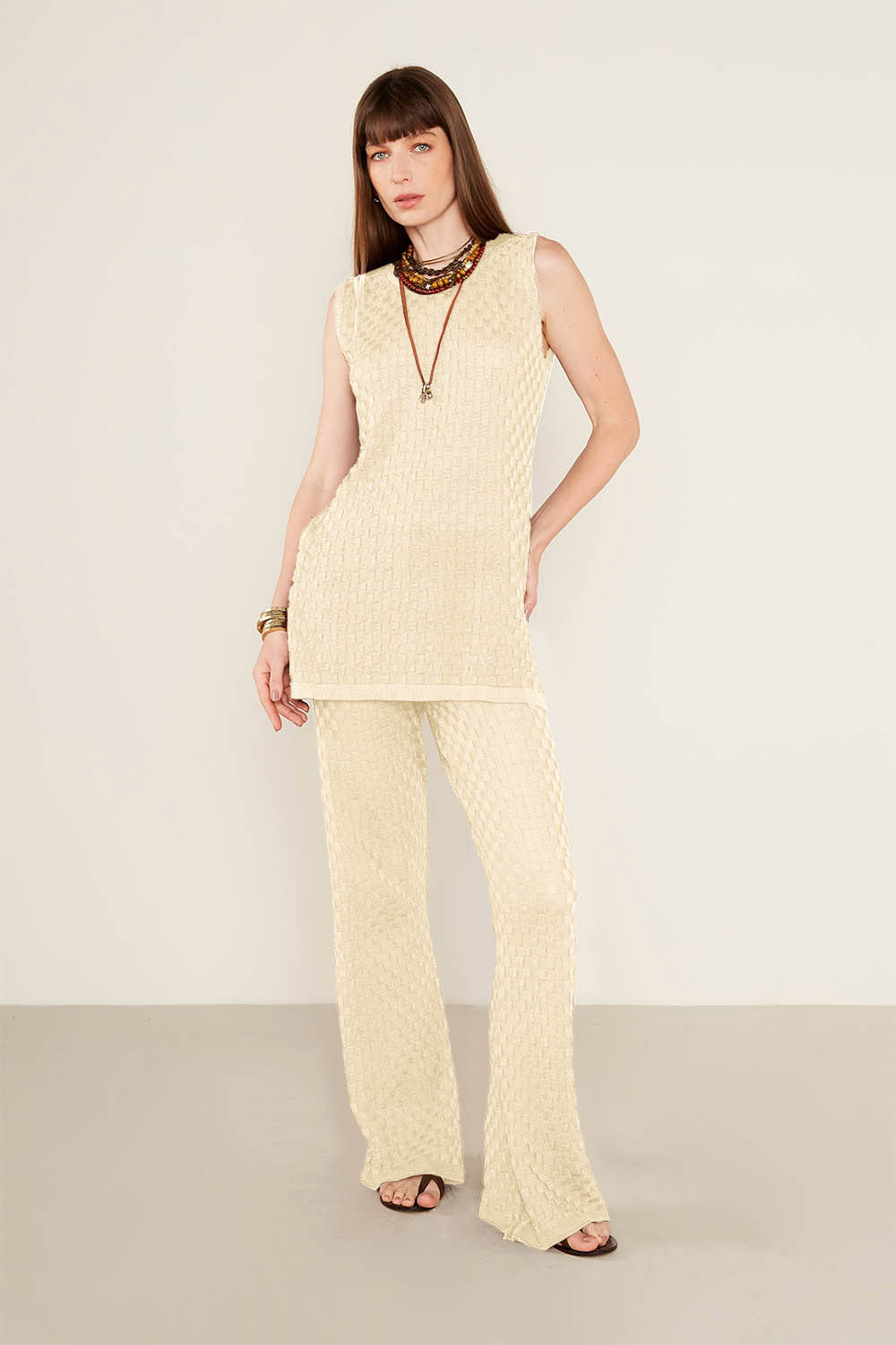 Calça Tricot Quadradinhos - Off White