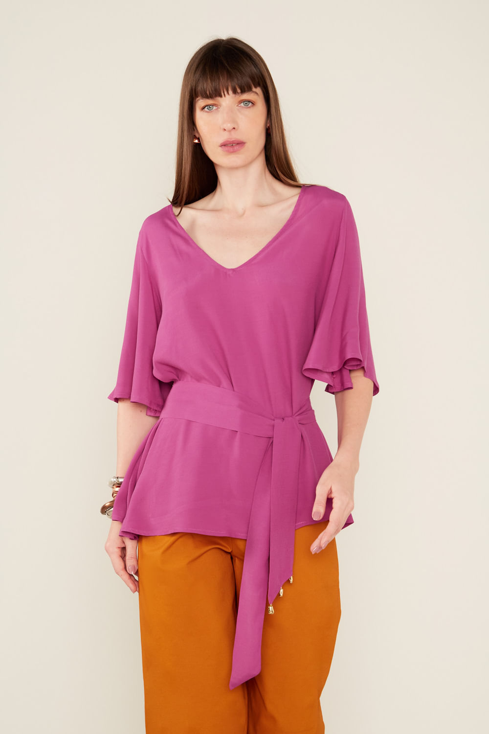 Bata Casual Decote v - Violeta Escuro
