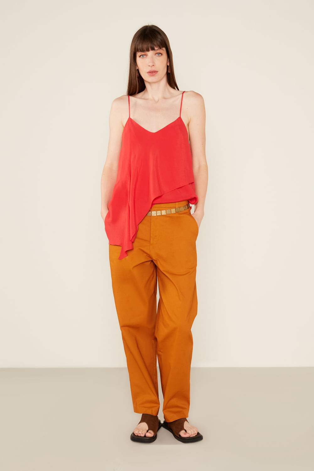 Blusa Decote v Casual - Vermelho Cherry